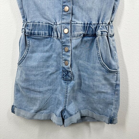 Altar'd State Women's Size XS Stretch Denim Shorts Romper Snap Front - Picture 9 of 10